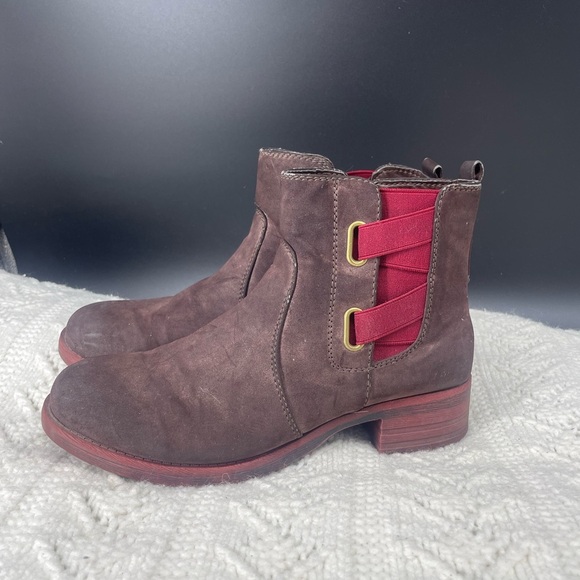 Rieker Womens EU 41 Brown Red Gusset Leather Fleece Lined Winter Boot Grip Style - Picture 1 of 13